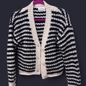 Zara Black and Cream Striped Knit Cardigan